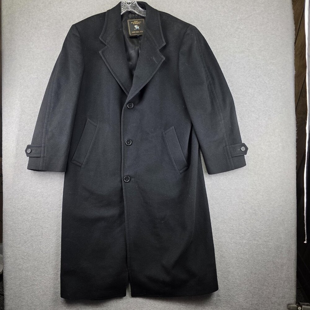 Hart Schaffner Marx Coat Mens 44 Black Wool Lined Pure Virgin Wool Long Overcoat